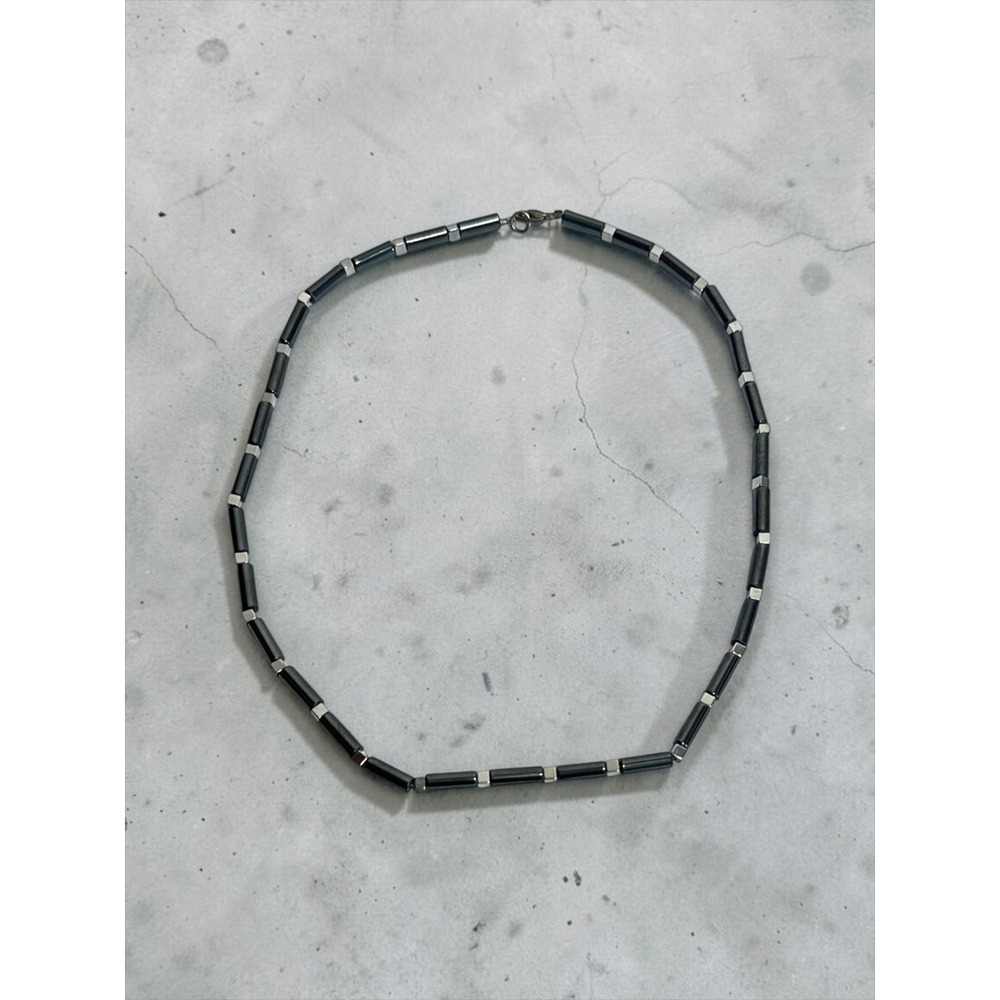 Hematite Beaded Necklace 20" Gunmetal Grey Minimalist